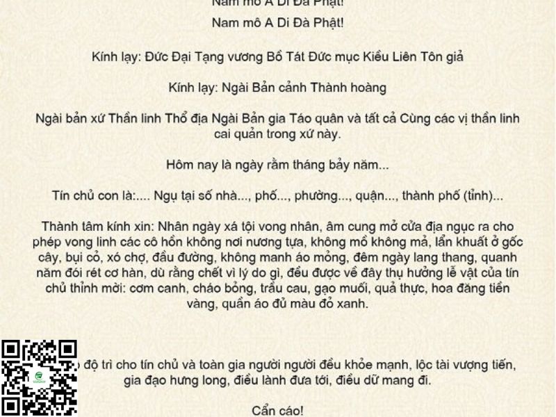 Bài Văn Khấn Cúng Rằm Tháng 7 Chuẩn Nhất