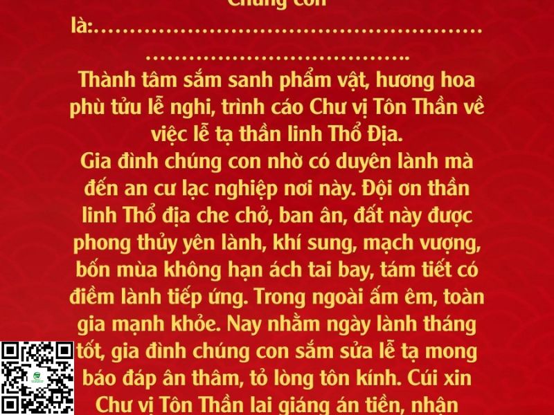Quy Trình Thực Hiện Nghi Lễ Và Bài Khấn Cúng Thổ Thần Đất Đai