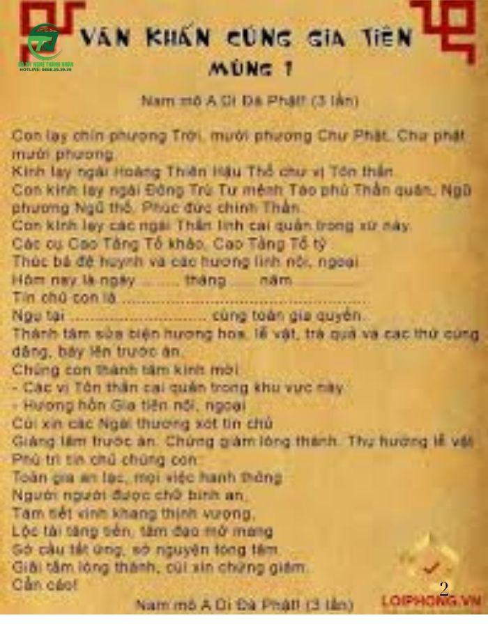 Văn Khấn Mùng 1